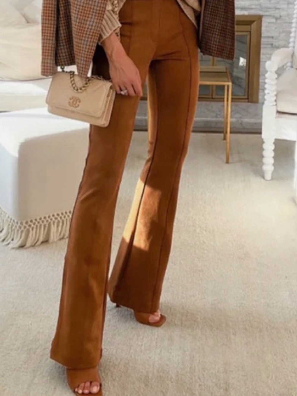 Spanx faux suede High-Rise Flare Pants in Camel Brown